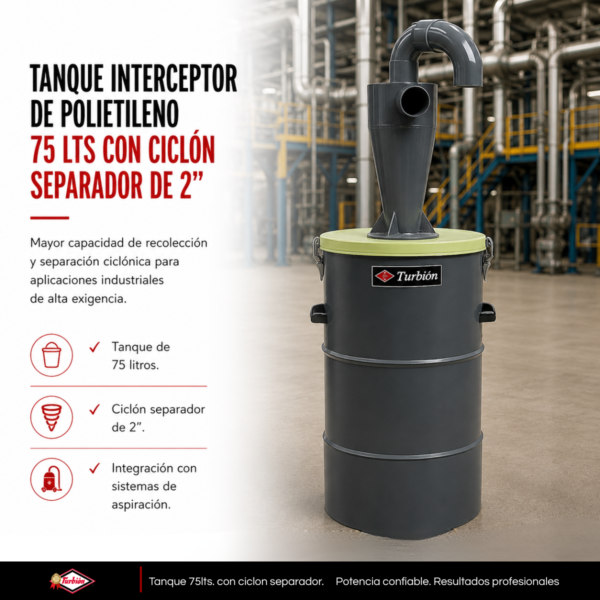 TANQUE INTERCEPTOR DE POLIETILENO 75LTS CON CICLÓN SEPARADOR DE 2”