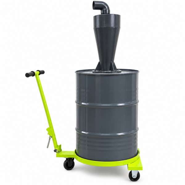 TANQUE DE 200 LTS CON CICLÓN SEPARADOR DE ACERO PARA POLVOS FINOS CON RUEDAS