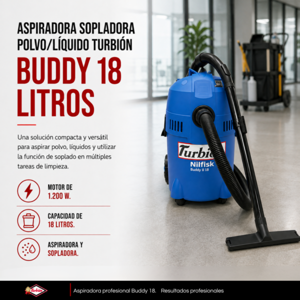 ASPIRADORA SOPLADORA POLVO LÍQUIDO TURBIÓN BUDDY 18 LITROS