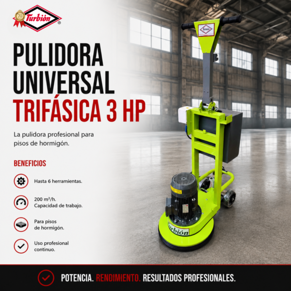 PULIDORA UNIVERSAL 3HP TRIFASICA 6 HERRAMIENTAS