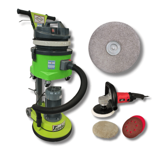 COMBO NIVELADORA DE PISOS DE MADERA TURBION: NIVELADORA PARA PISOS 2 HP CON KIT DE ASPIRACIÓN + LIJADORA DE MANO