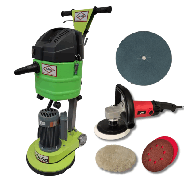COMBO NIVELADORA DE PISOS DE MADERA TURBION: NIVELADORA PARA PISOS 2 HP CON KIT DE ASPIRACIÓN + LIJADORA DE MANO