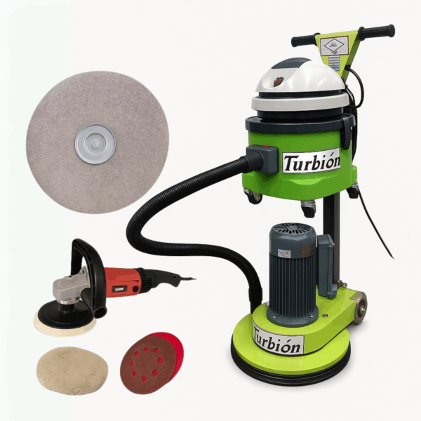 COMBO NIVELADORA DE PISOS DE MADERA TURBION: NIVELADORA PARA PISOS 2 HP CON KIT DE ASPIRACIÓN + LIJADORA DE MANO