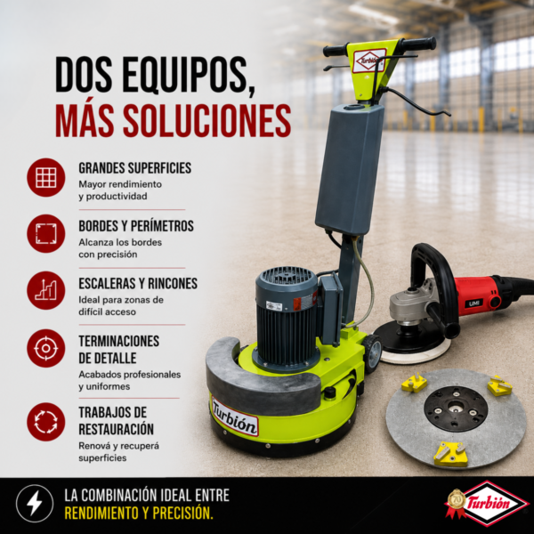 COMBO PULIDOR TURBION: PULIDORA MULTIPLE 2 HP + PULIDORA DE MANO180 mm